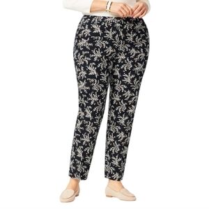 Talbots Hampshire Ankle Pants Petal Leaf Print Black Brown Straight Leg Plus 24W